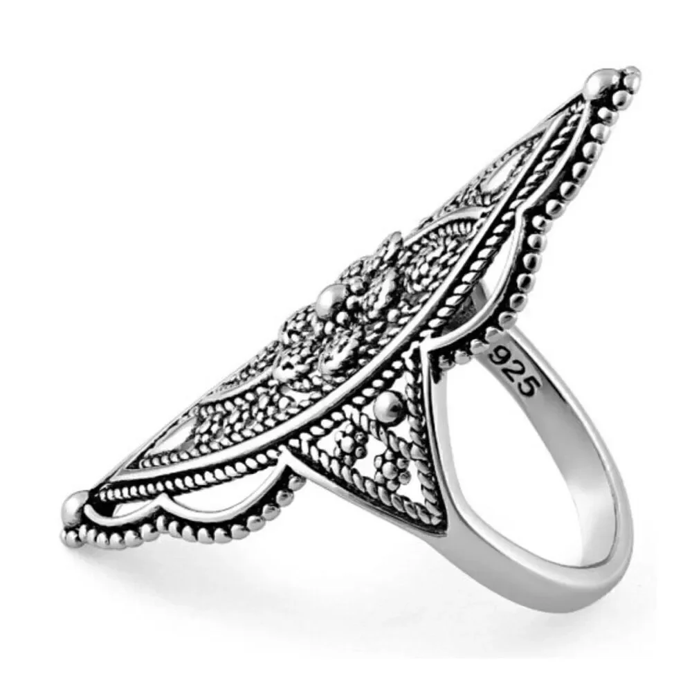New Solid Sterling Silver Extravagant Rope Flower Ring